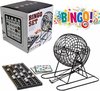 Afbeelding van het spelletje Decopatent® Bingo Spel - Bingomolen - Bingoballen - Bingo kaarten - Fiches - Spelbord - Bingo molen - Metaal - Lotto Kinderspel