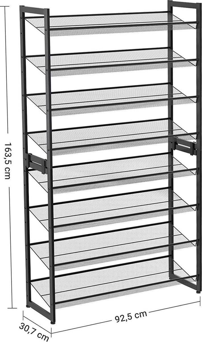 Trend24 - Schoenenrek - Schoenenbank - Schoenenrek deur - Schoenenrekken - Staal - 92,5 x 30,7 x 163,5 cm - Zwart