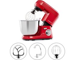 Klarstein Bella Robusta Keukenmachine - RVS mengkom 5,5 liter - Inclusief garde, kneedhaak en menghaak - 1200 W - 6 snelheden - Rood