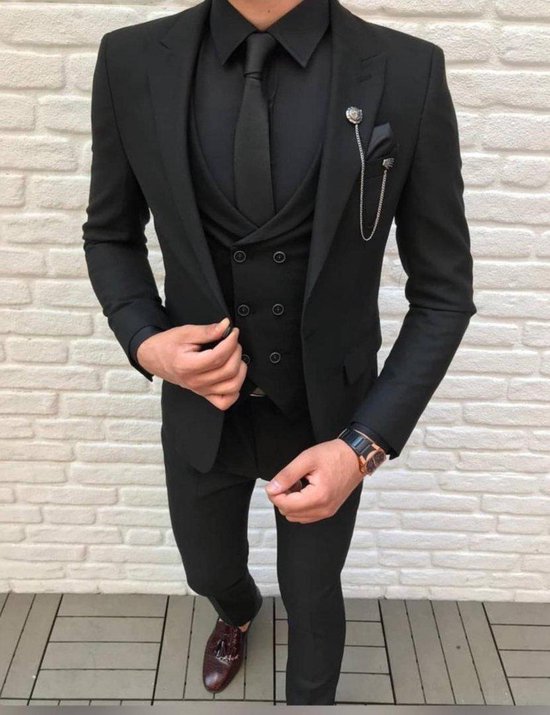 Hick kleding stof Haalbaar All Black Basic suit zwarte kostuum heren | bol.com