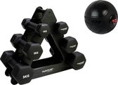 Tunturi - Dumbellset - Met Dumbell Opbergrek (3 sets - 1 t/m 3 kg) - Slamball 10 kg