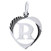 Lucardi Dames Zilveren hanger alfabet in hart facet - Letter R - 925 Zilver - Zilverkleurig