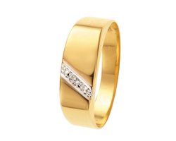 Lucardi Heren Zegelring met diamant 0.01ct - Ring - Vaderdag Cadeau - 14 Karaat Goud - Geelgoud