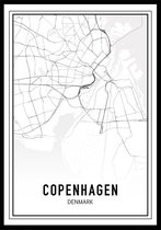 Punt. Poster - City Map Kopenhagen - 59.4 X 42 Cm - Zwart En Wit
