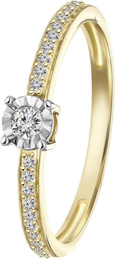 vloot Hertog 945 Lucardi - Dames Ring met 21 diamanten 0,15ct - Ring - Cadeau - 14 Karaat  Goud - Wit | bol.com