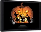 Foto in frame , Halloween kinder spookjes , 70x100cm , zwart oranje , wanddecoratie