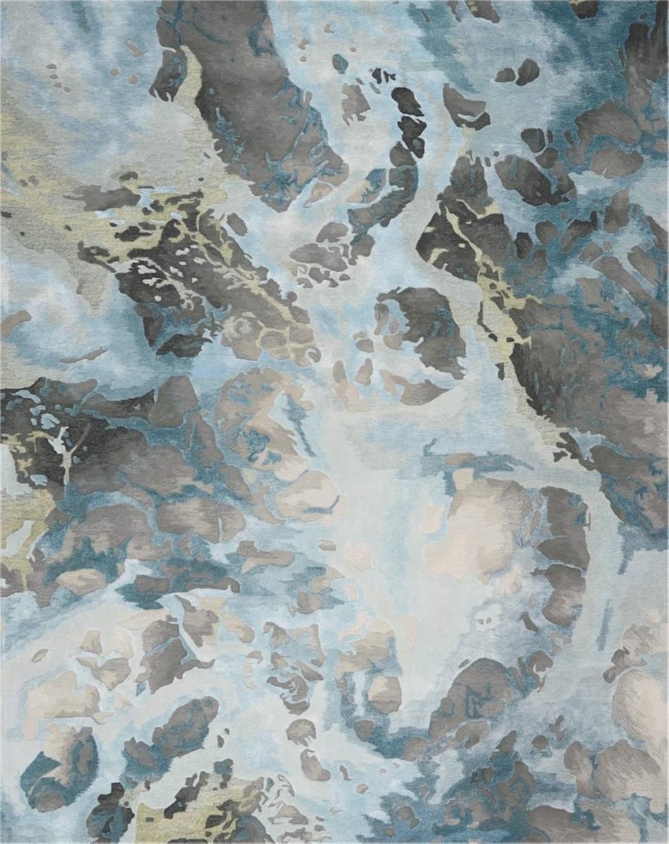 Nourison Prismatic Vloerkleed - 114 x 175 cm - Blauw - Rechthoekig - Wol, Luxcelle - Eetkamer, Woonkamer - Abstract - Design, Eclectisch, Modern