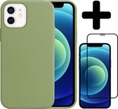 Hoes voor iPhone 12 Hoesje Siliconen Case Met Screenprotector Full Cover 3D Tempered Glass - Hoes voor iPhone 12 Case Siliconen Hoesje Cover - Hoes voor iPhone 12 Hoes Hoesje - Gro
