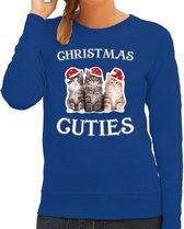 Kitten Kerstsweater / Kersttrui Christmas cuties blauw voor dames - Kerstkleding / Christmas outfit S