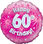 Oaktree 18 Inch Happy 60th Birthday Pink Holographic Balloon (Pink/Silver)