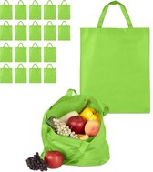 Relaxdays 20 x boodschappentas - stoffen tas - effen gekleurd opvouwbaar - 50x40 - groen