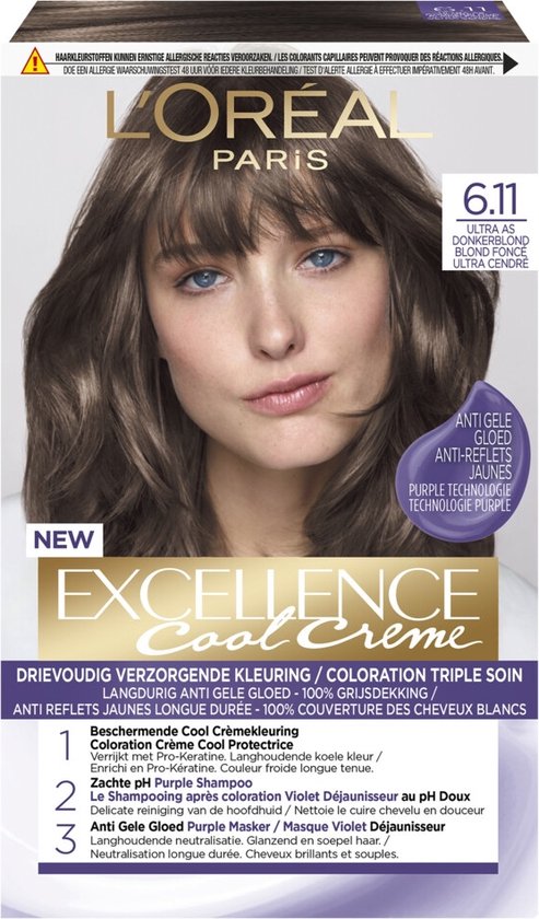 Samengroeiing Te voet Afwijking L'Oréal Paris Excellence Cool Creams 6.11 - Ultra Ash Donkerblond -  Permanente haarverf | bol.com
