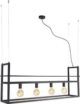 QAZQA cage_rack - Industriele Hanglamp eettafel voor boven de eettafel | in eetkamer - 4 lichts - L 118 cm - Zwart - Industrieel -  Woonkamer | Slaapkamer | Keuken