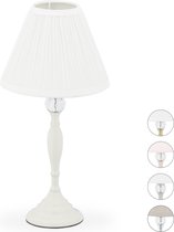 Relaxdays tafellamp vintage - nachtlamp kristal - schemerlamp - tafellampje - stoffen kap - wit