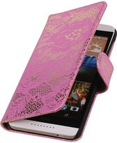 Lace Bookstyle Wallet Case Hoesjes voor HTC Desire 626 Roze