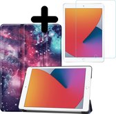 Hoes Geschikt voor iPad 10.2 2020 Hoes Book Case Hoesje Luxe Trifold Cover Met Screenprotector - Hoesje Geschikt voor iPad 8 Hoesje Bookcase - Galaxy.
