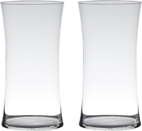 Set van 2x stuks transparante luxe stijlvolle vaas/vazen van glas 40 x 20 cm - Bloemen/boeketten vaas voor binnen gebruik