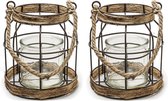 Set van 2x transparante vaas/vazen met metalen/jute kooi 16 x 19 cm - Woonaccessoires/woondecoraties - Glazen bloemenvaas - Boeketvaas