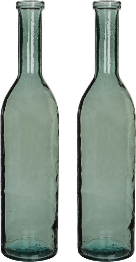 Komkommer smal bovenstaand Set van 2x stuks transparante/groene fles vaas/vazen van eco glas 18 x 75  cm - Rioja -... | bol.com