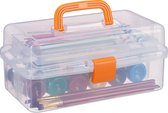 Relaxdays opbergbox met handvat - 9 vakjes - naaikoffer - transparante gereedschapskist - Oranje