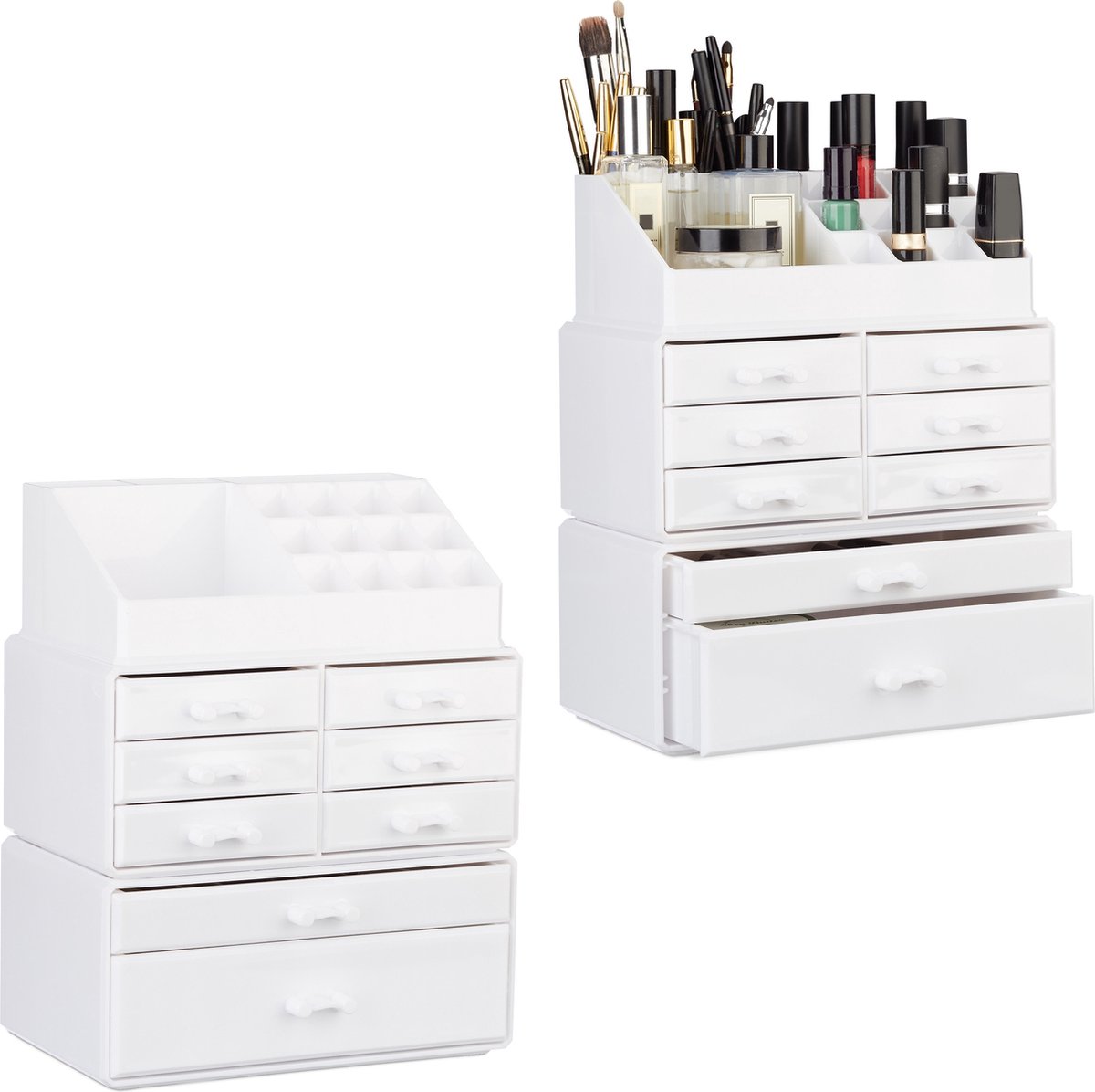 Relaxdays 2x make-up organizer opbergen van cosmetica acryl stapelbaar met lades