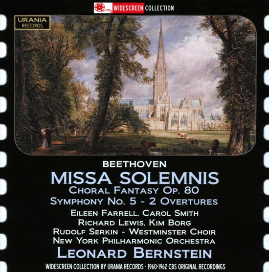 Albumhoes met een schilderij van een kathedraal in de verte, omringd door bomen. Tekst: BEETHOVEN MISSA SOLEMNIS
