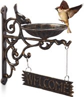 mur de bain pour oiseaux relaxdays - bol à boire - bain d'oiseaux - bol d'eau - fonte - bronze de bienvenue