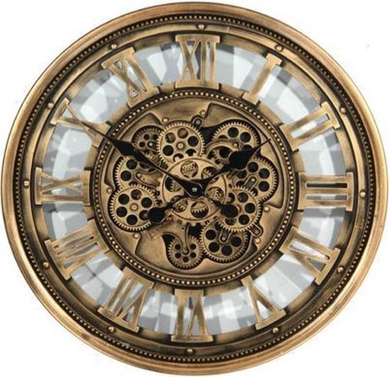 Grande horloge murale industrielle - engrenages mobiles - or antique - 60 cm  | bol.com