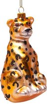 Vondels Glazen kerst decoratie gouden panter H13cm
