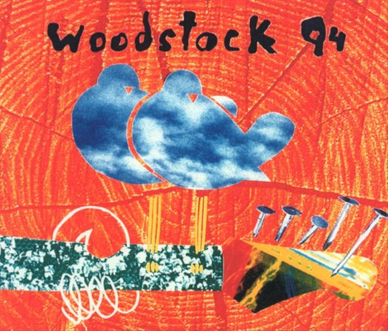 Woodstock 94 logo met twee blauwe vogels en een gitaar.