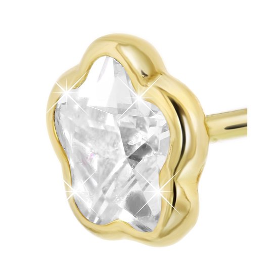 Lucardi - Boucles d'oreilles fleur en or jaune avec zircone 5mm