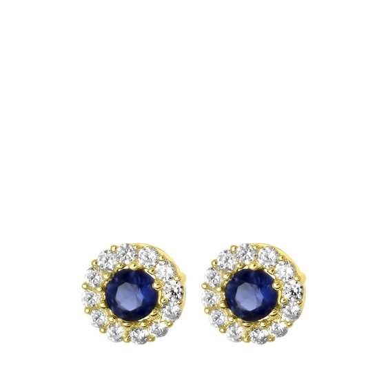 Lucardi - Boucles d'oreilles en or jaune 14 carats, zircones blanches et bleues