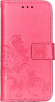 Klavertje Bloemen Booktype Samsung Galaxy A20e hoesje - Fuchsia