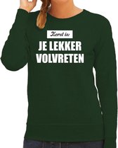 Kerst is: je lekker volvreten Kerst sweater / Kersttrui groen voor dames - Kerstkleding / Christmas outfit L