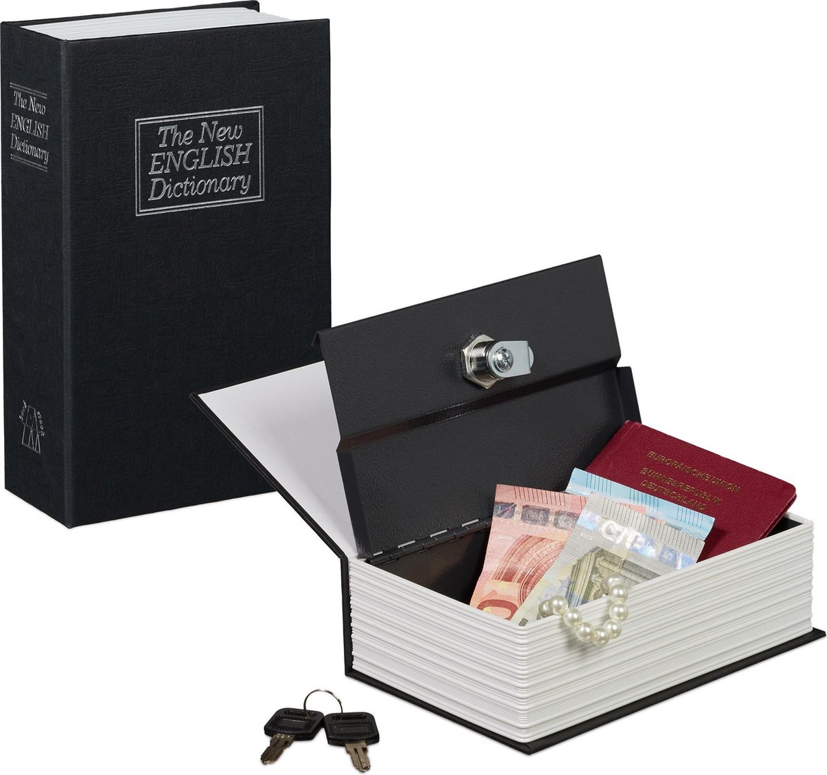 Relaxdays Boekkluis afsluitbaar - kleine boekenkluis - geheime geldkist - boek met slot - zwart