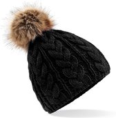 Beechfield Unisex Pom Pom Cable Beanie (Zwart)