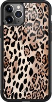 iPhone 11 Pro Max hoesje glass - Luipaard print bruin | Apple iPhone 11 Pro Max  case | Hardcase backcover zwart