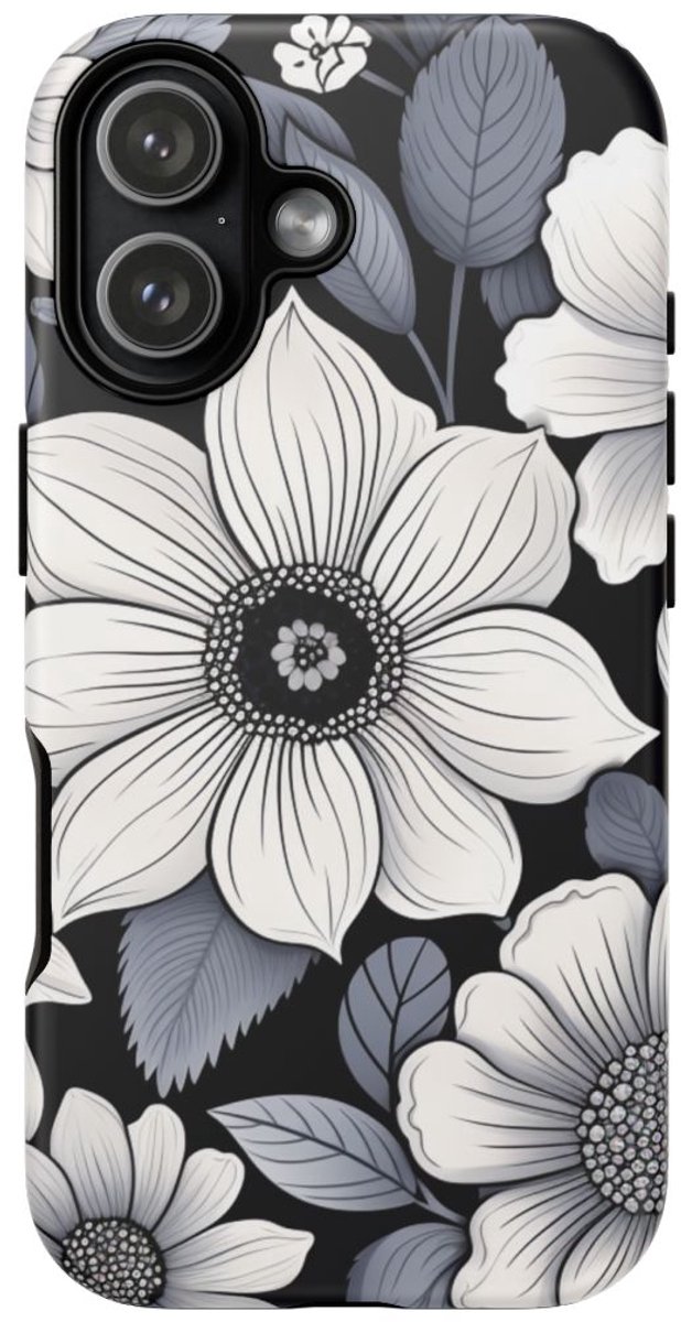 Zwart-Wit Bloemenpatroon – Telefoonhoesje Geschikt voor iPhone 17