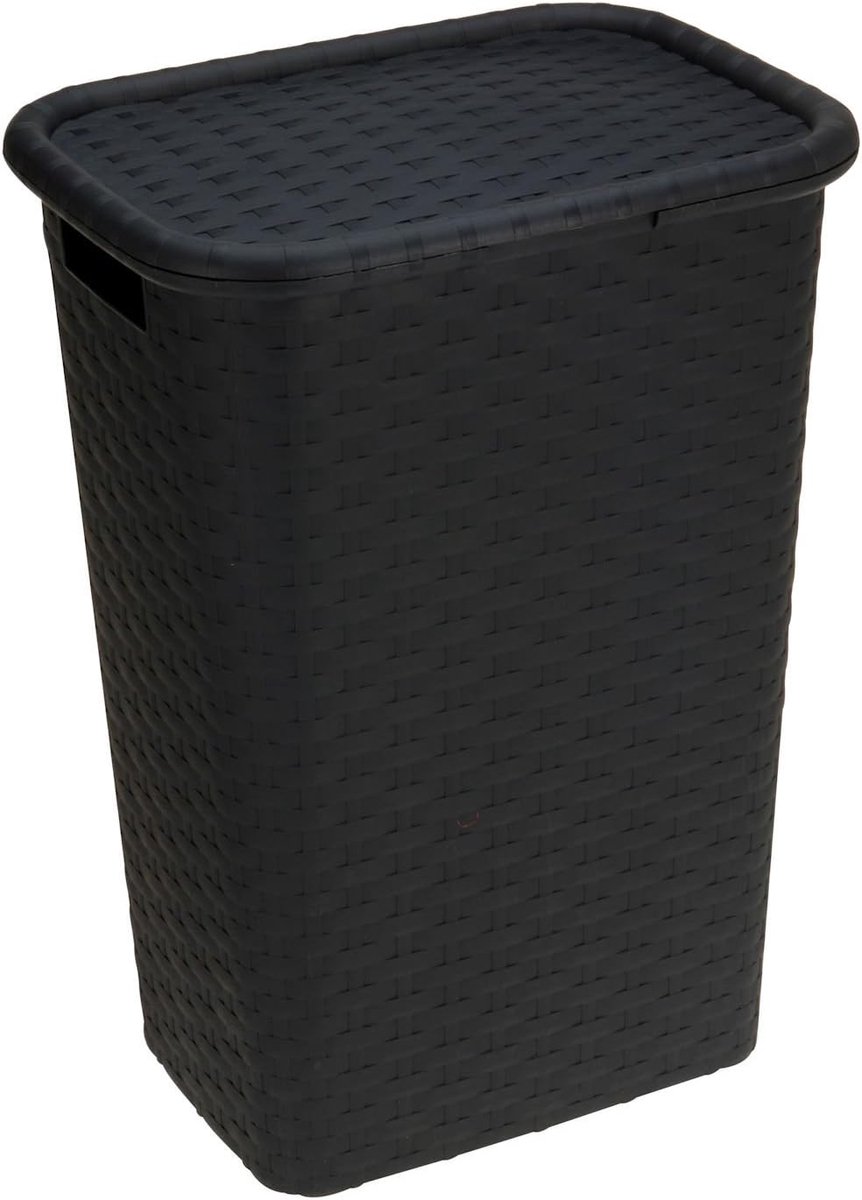 Gevlochten rotan look wasmand 65 liter - zwart