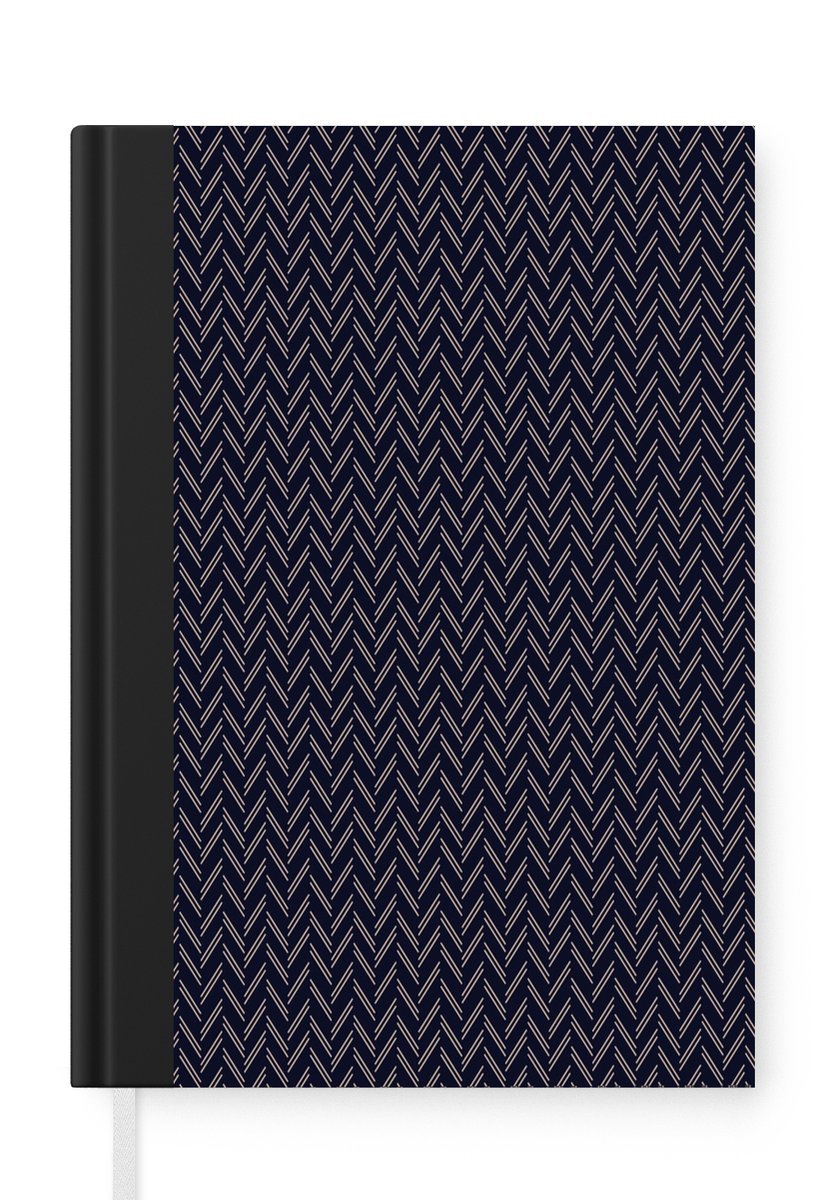 Notitieboek - Schrijfboek - Plaid - Patroon - Visgraad - Blauw - Notitieboekje klein - A5 formaat - Schrijfblok