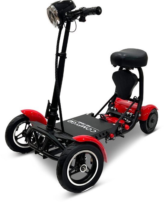 COMFYGO MS3000 Elektrische scootmobiel, 4 wielen, maximale snelheid 18 km/u, 10,4 Ah Lithium-ion accu, Actieradius tot 25 km, Rood, Standaard stoel + Kinderzitje