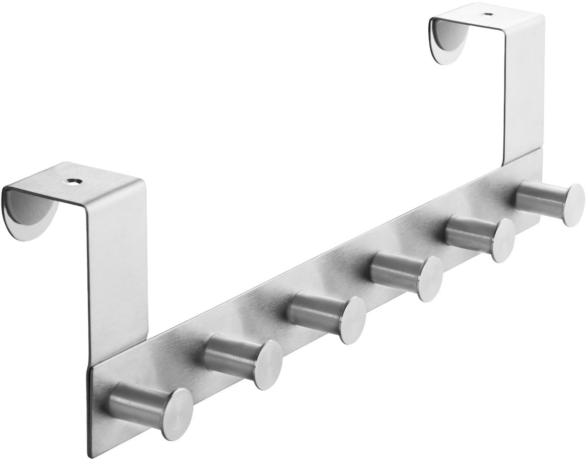 SOTECH Deurkapstok LINEA II (mat geborsteld roestvrij staal, 380 x 110 mm, met 6 haken) Kapstok voor 40 mm deuren zonder sponning - elegante organisatie voor uw huis!