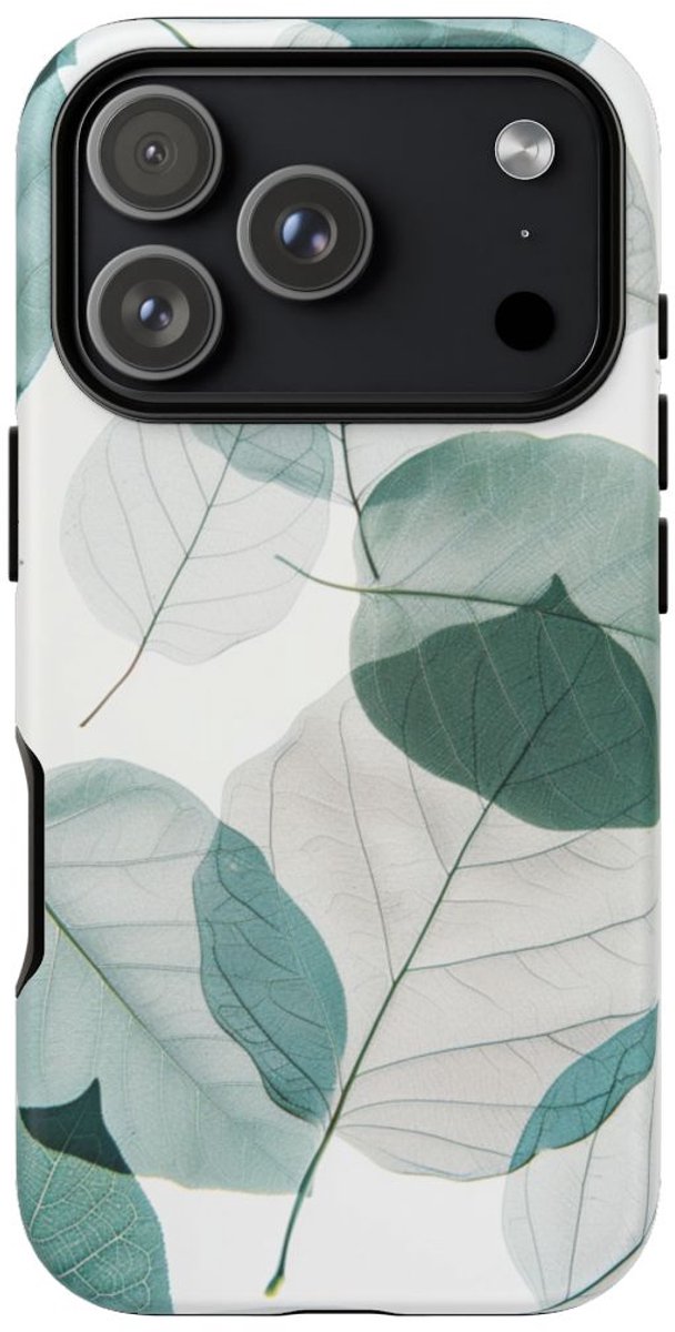 Transparante Blauwe Bladeren – Mat Stevig Telefoonhoesje Geschikt voor iPhone 17 Pro