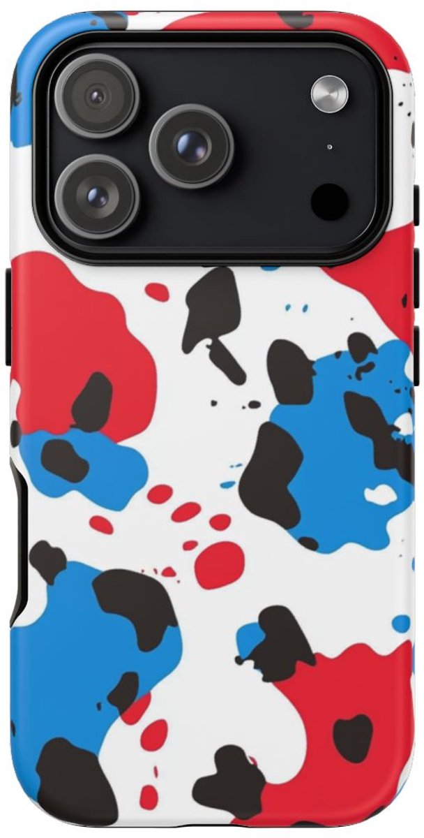 Rood-Blauw Abstract Vlekkenpatroon – Telefoonhoesje Geschikt voor iPhone 17 Pro