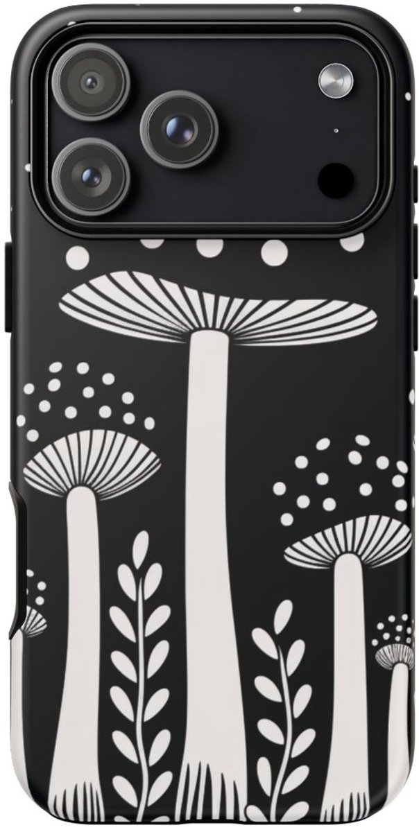 Zwart-Wit Paddenstoelenpatroon – Telefoonhoesje Geschikt voor iPhone 17 Pro Max