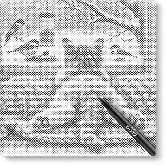 Chat observant les oiseaux | Peinture en pointillé | 40x40cm | Peinture par points | Oh mon Dieu | Points d'une couleur | Peinture au Diamond et Peinture par numéro alternative | Cadeau