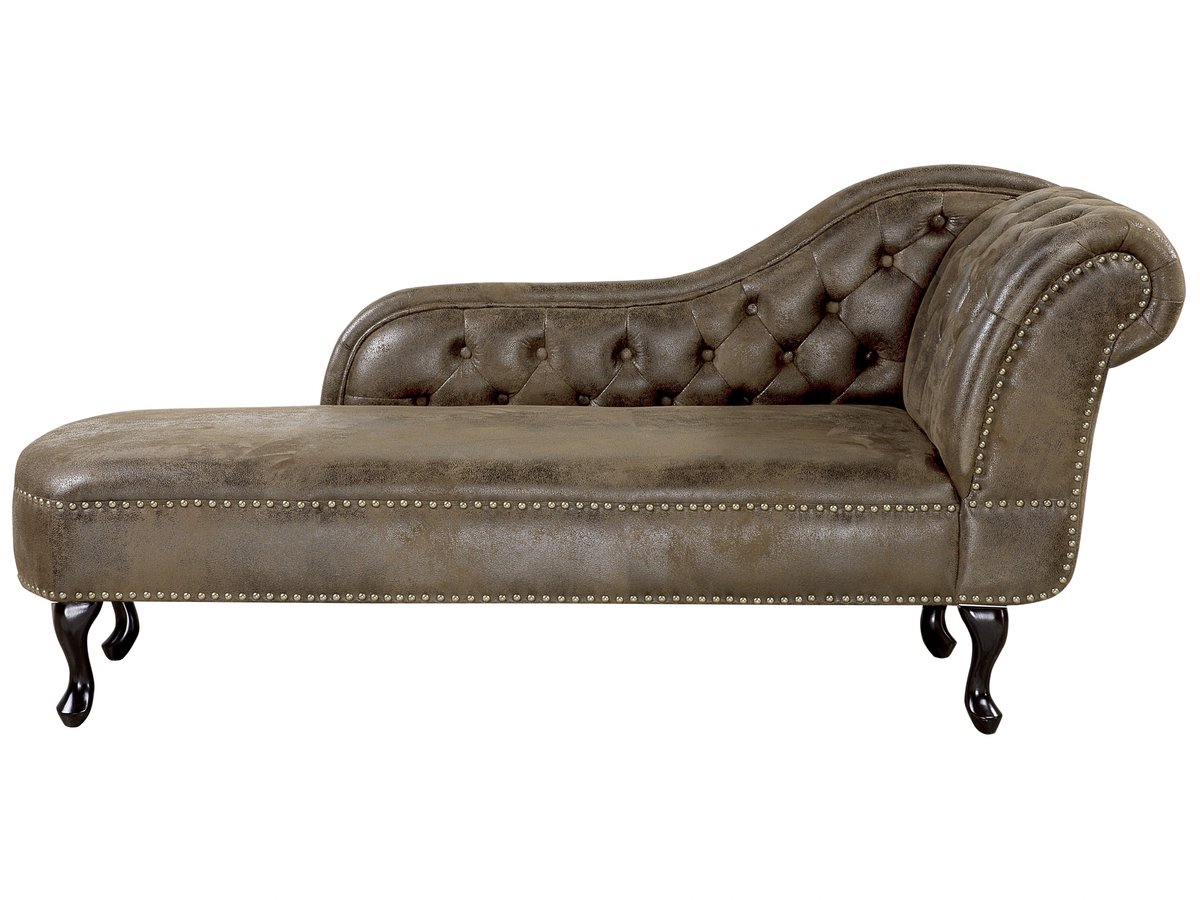 Beliani NIMES - Chaise longue - Donkerbruin - Rechterzijde - Kunstsuède