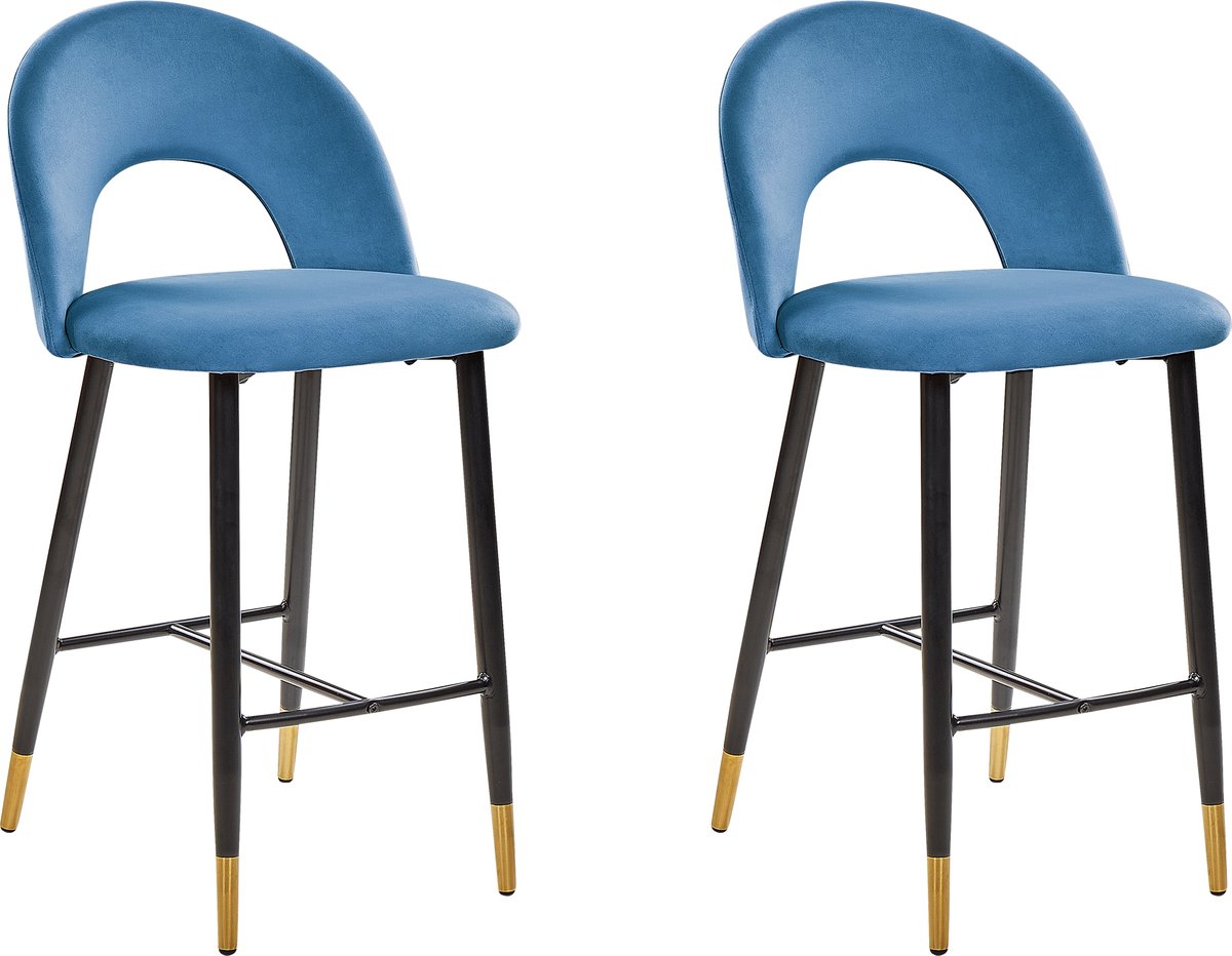 FALTON - Barkruk - Blauw - Fluweel