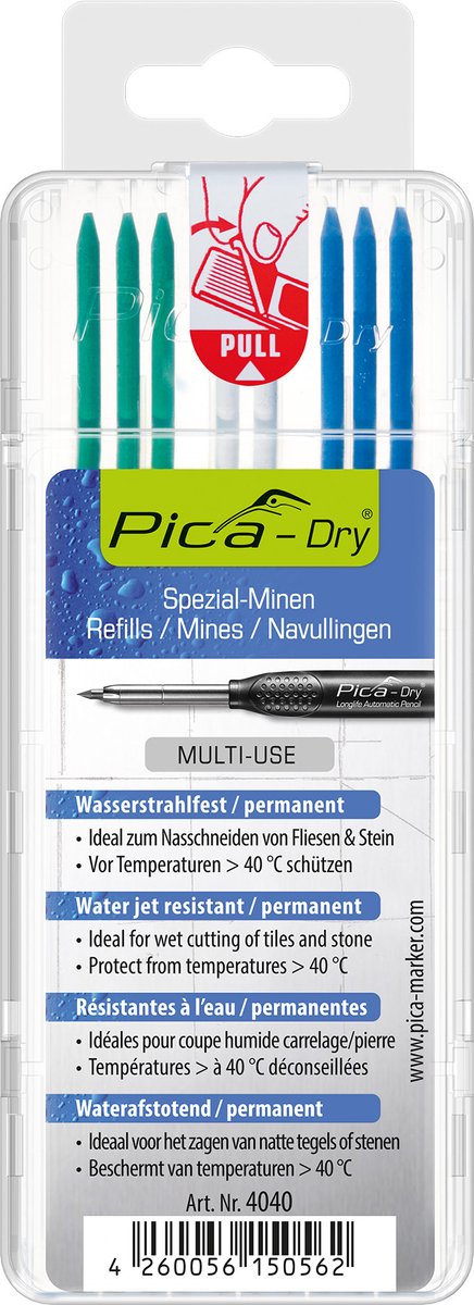 Pica 4040 Dry Navulling In Blister - Blauw/Wit/Groen (8st)
