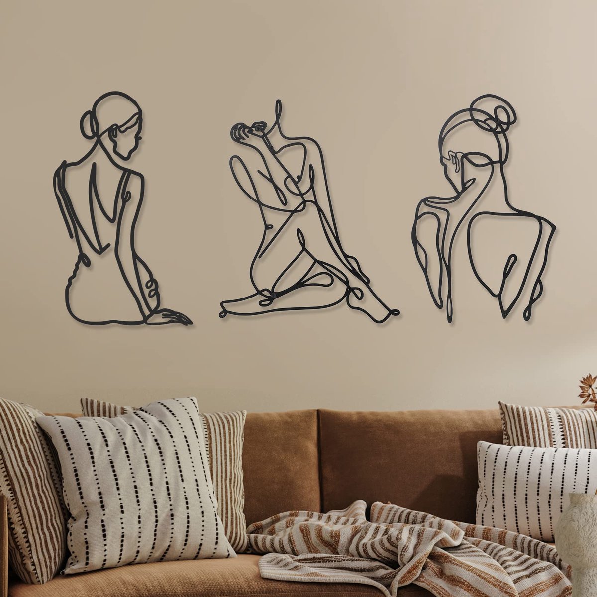 Azomor® Drie Stuks Metalen Wanddecoratie met Abstracte Minimalistische Vrouwelijke Lijntekening